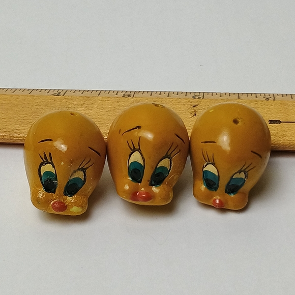 Rare Find Jewelry - Vintage Tweety Bird Head Beads - Yellow Cartoon Charms (Set of 3)